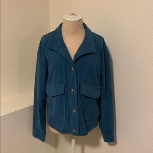 Avec Les Filles Teal Corduroy Cropped Button Down Shirt Jacket